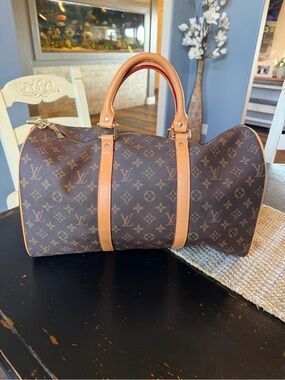 Louis Vuitton Brown Monogram Duffel Bag with Natural Leather Trim